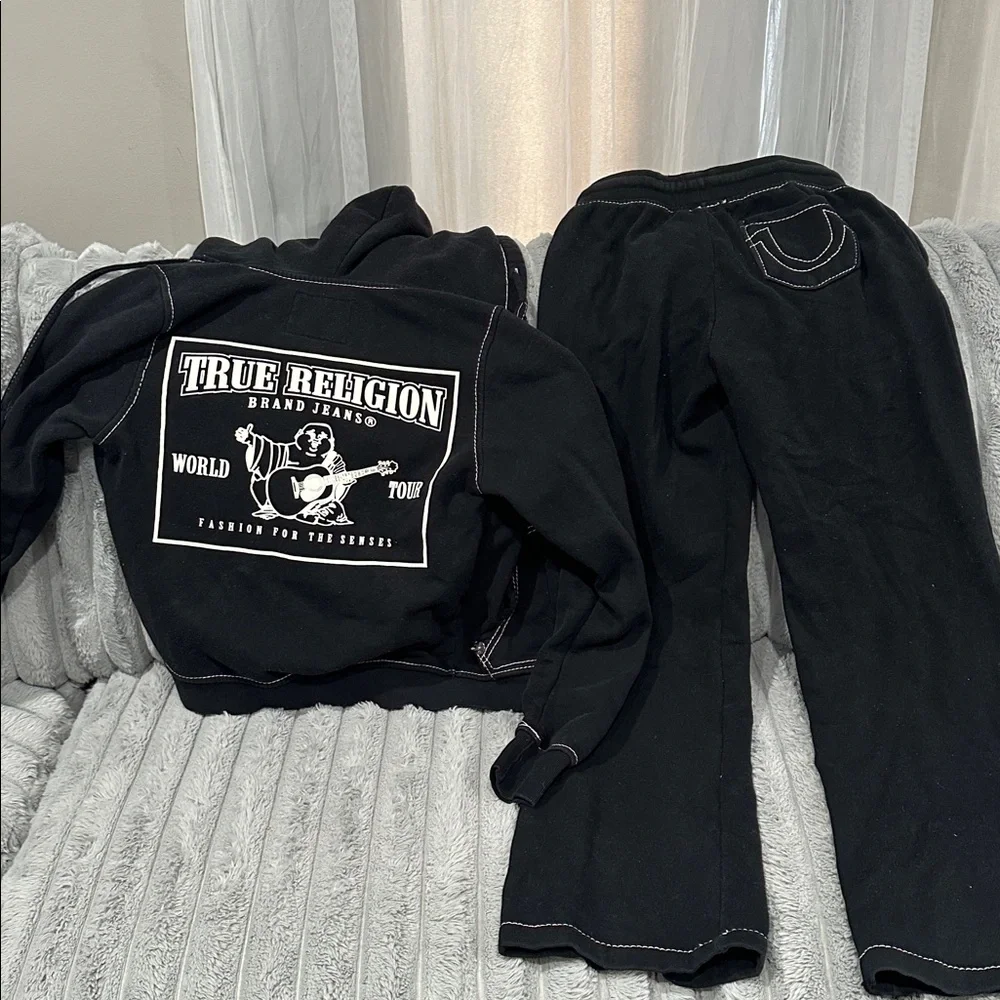 True Religion Black Hoodie & Jogger Set with Contrast Stitching - Picture 2 of 4